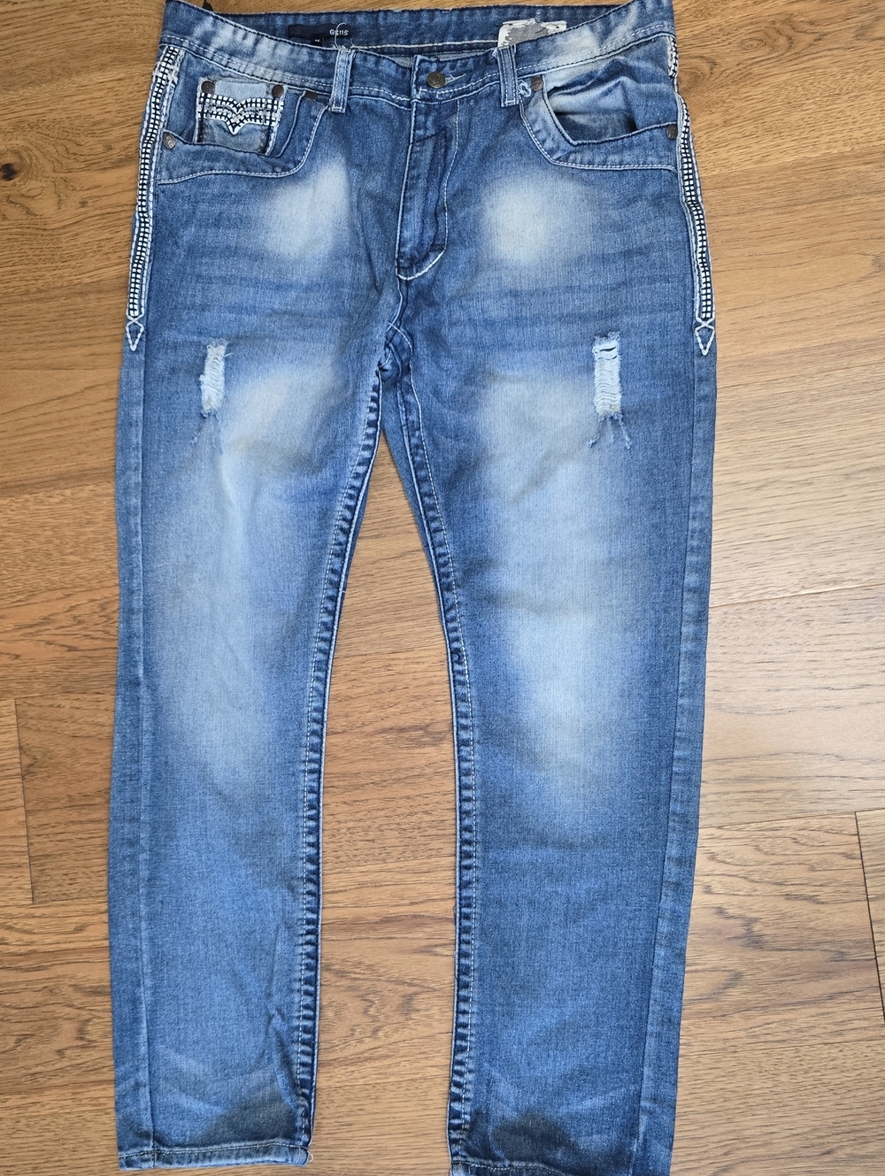 GS115 Men's Distressed Blue Denim Jeans